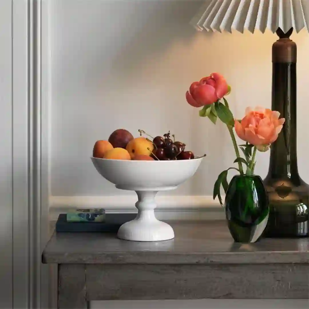 Skål På høj fod Hvid Riflet