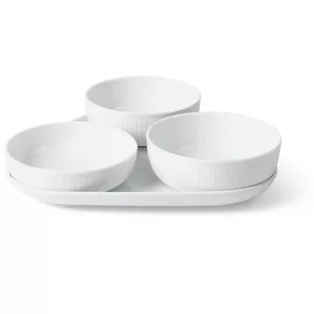 Serveringssæt Hvid Riflet